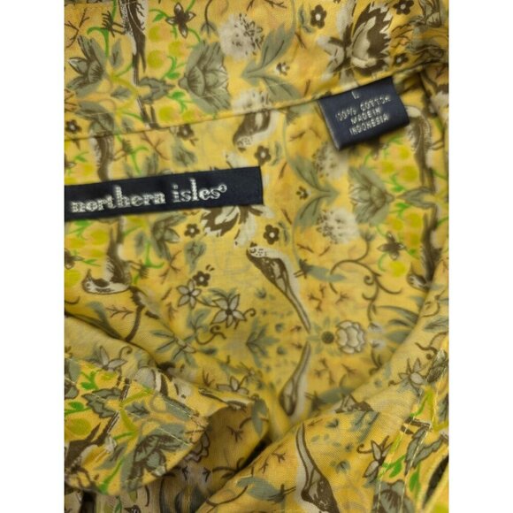 Northern Isles Cotton Shirt Men L Pale Yellow Bird Floral Print VTG Style NWT - Picture 5 of 8